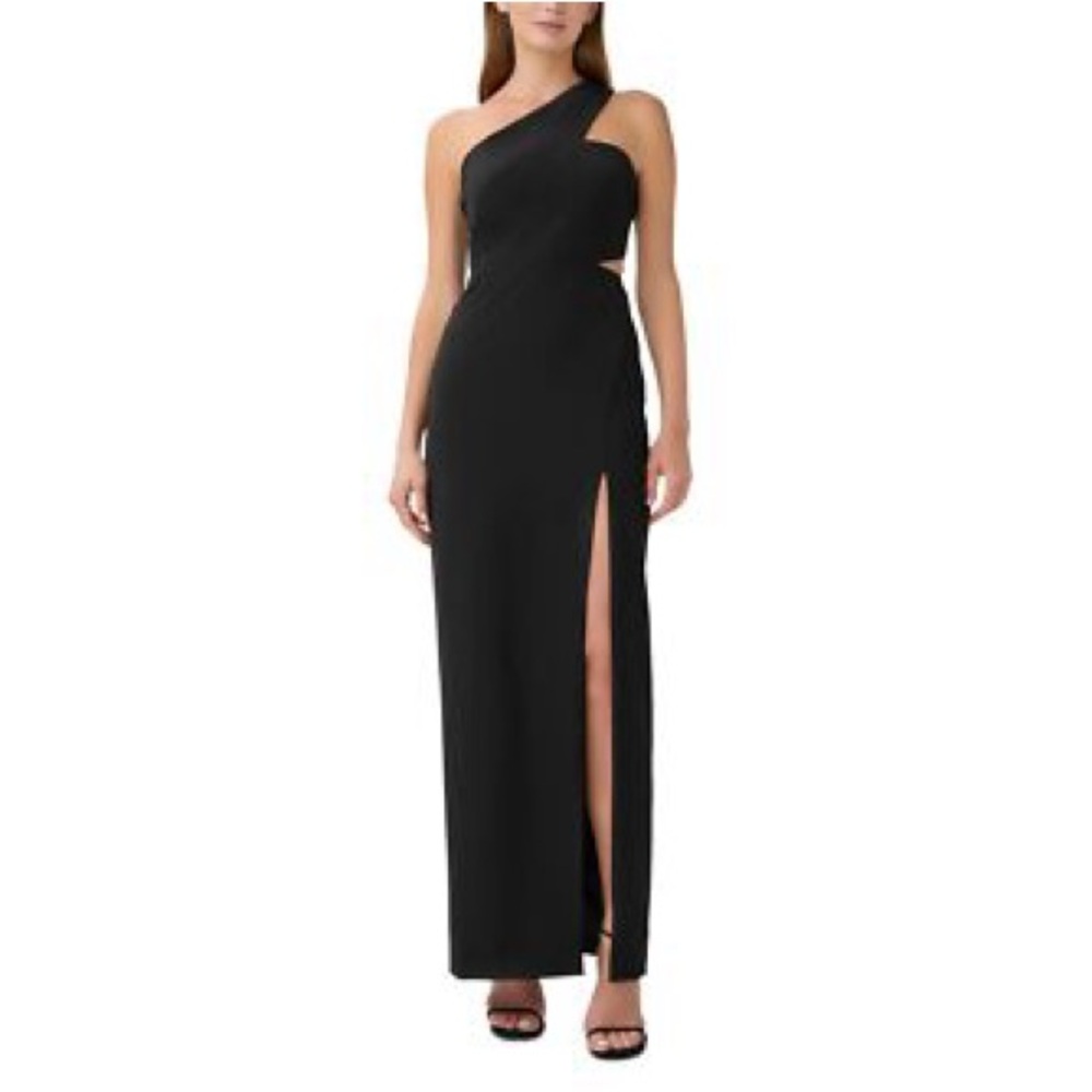 Aidan Adrianna Papell One-Shoulder Black Evening Gown wi/ High Side Slit, Size 8